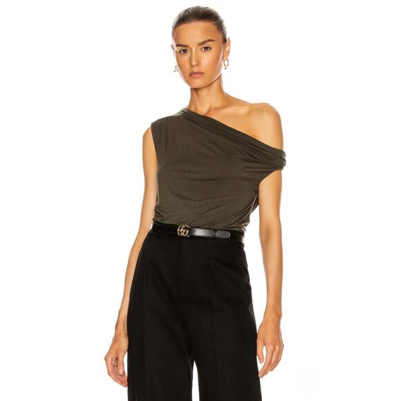 Enza Costa Tops - ENZA COSTA Silk Jersey Off the Shoulder Top Womens Medium Dark Green Tank NEW
